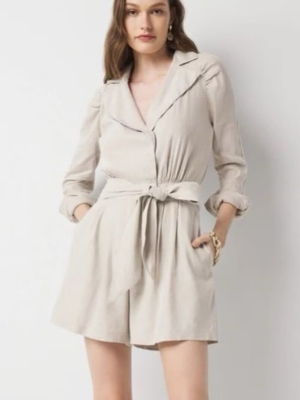 White House Black Market Linen Shorts Romper (size 8)No Belt - Picture 2 of 8